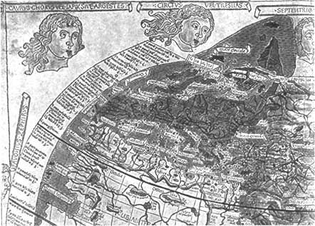 Карта Птолемея (около 150 г.) с очертаниями исчезнувших островов Северной Европы. Средневековая реконструкция (1482 г.)